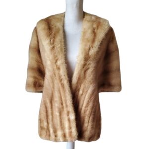 Vintage 1950s 60s Honey Blonde Mink Fur Stole Wrap Jacket Satin Lined Mid Length